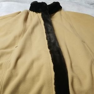 Talbots Cape L/XL tan with faux brown fur